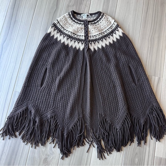 Autumn Cashmere Sweaters - AUTUMN CASHMERE Fair Isle Pointelle Fringe Poncho